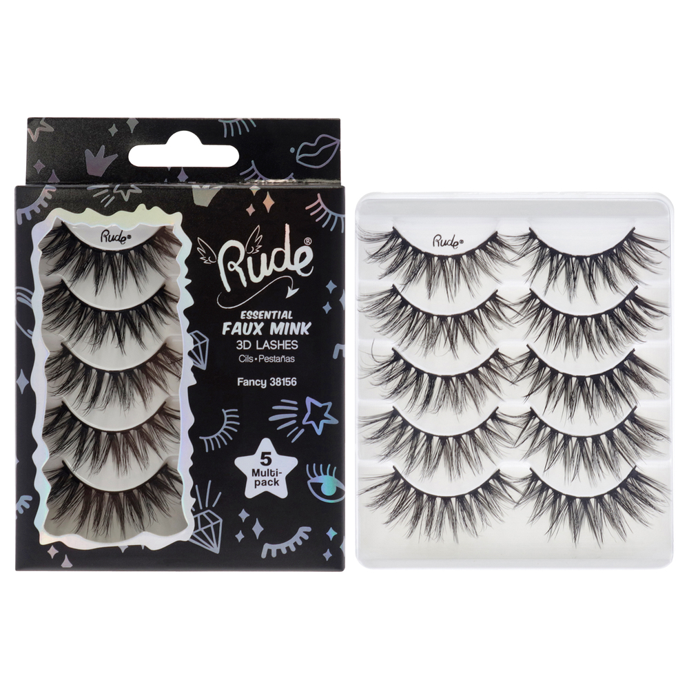 Essential Faux Mink 3D Lashes - Fancy by Rude Cosmetics 5 Pair Eyelashes